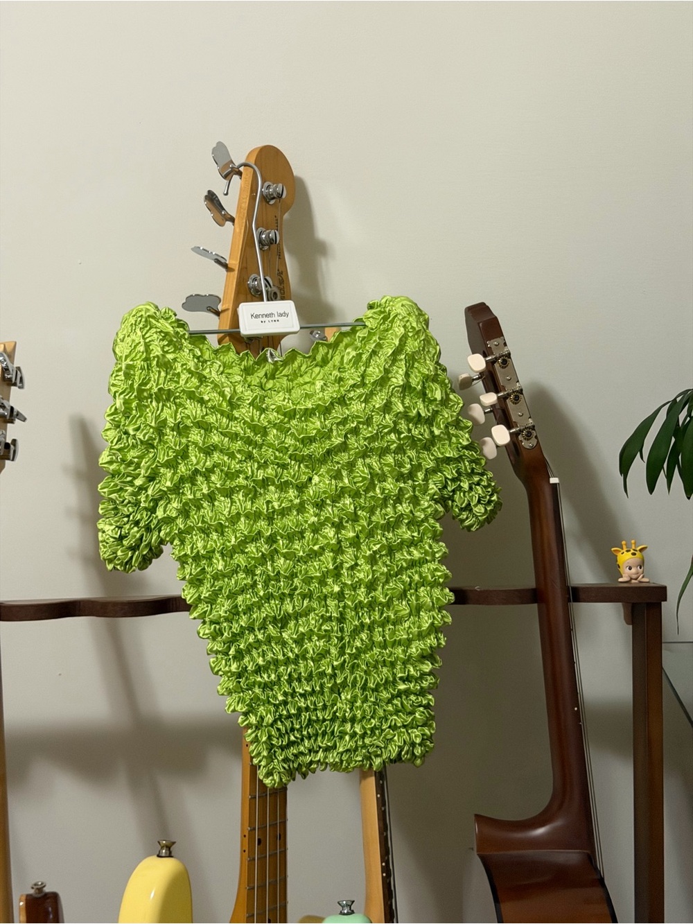 Women's Short Sleeve Textured Lime Green Top